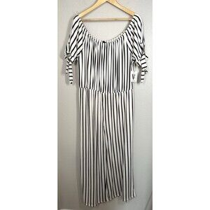 NWT Vibe Sportswear Black White Striped Wide Leg Stretchy Jumpsuit Size 2X NEW